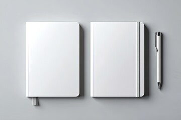 Two blank white notebooks and a pen