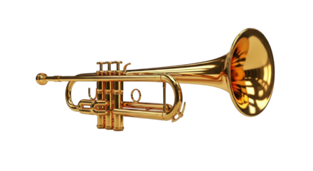 Polished Gold Trumpet Musical Instrument Brass Valves Bell.