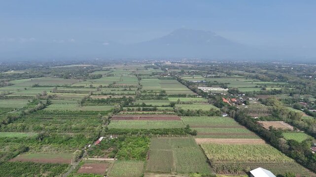 Drone Flyover: Rural Village, Plantations, and Majestic Mount Lawu