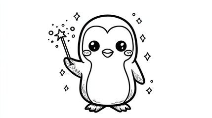 Obraz premium Cute penguin with magic wand