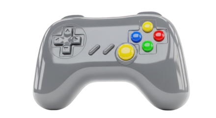 Gray Retro-Style Video Game Controller with Colorful Buttons.