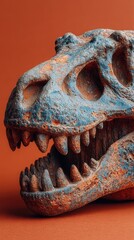 Dinosaur skull model on a textured background