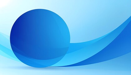A vibrant blue sphere floats on a gradient background with flowing, abstract shapes