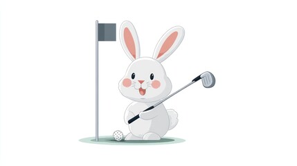 Cute rabbit playing golf