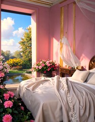 Romantic bedroom with garden view