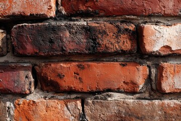 Close-up of aged red brick wall