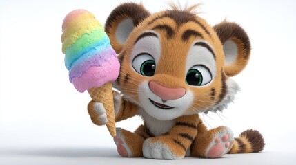 Cute tiger holding ice cream