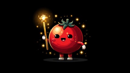 Cute tomato character with magic wand