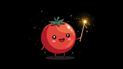 Cute tomato character with sparkler
