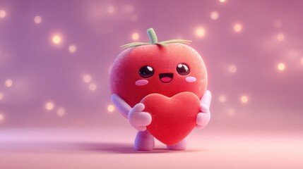 Cute tomato holding heart