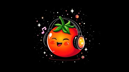 Cute tomato with headphones