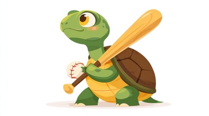 Cute turtle playing baseball
