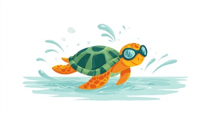 Cute turtle swimming with sunglasses