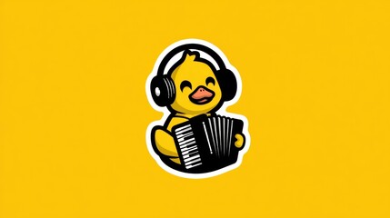 Cute yellow duck playing accordion
