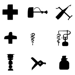 A black vector set of medical icons including a cross symbol illustration is a useful design for a tattoo or silhouette