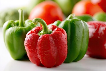 Close-up of fresh red and green peppers