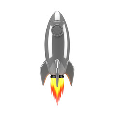 Launching silver rocket with flames