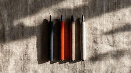 Four colored pens on wooden surface