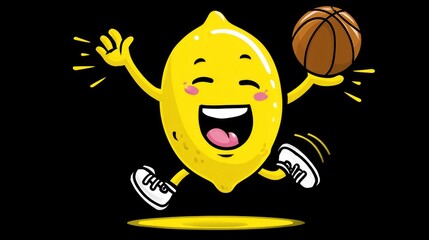 Funny lemon playing basketball