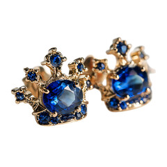 Sapphire Gold Crown Style Earrings Elegant Design 