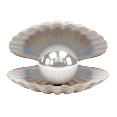 Lustrous pearl inside an open seashell