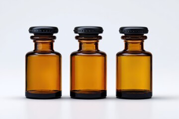 Three amber glass bottles with black caps (1)