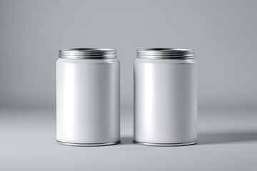 Two blank white soda cans on a light gray background