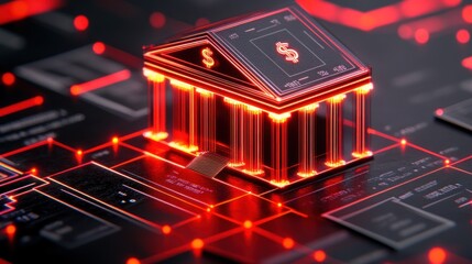 Obraz premium Abstract bank building digital finance red neon circuit board