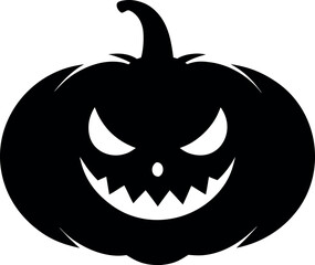 Halloween Pumpkin Silhouette with Crescent Moon Eyes, Placed on Flat Surface, Vector Illustration