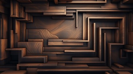 Abstract Wooden Geometric Pattern with Dark Brown Tones in Modern Style