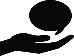 Hand Receiving a Speech Bubble Vector Icon - Communication, Feedback, and Idea Generation Symbol