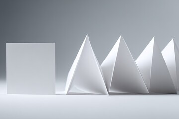 Abstract white geometric shapes on a muted background