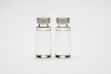 Two clear glass vials with silver caps on a white background
