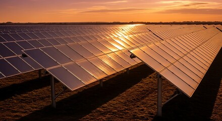 Solar Panels At Sunset.