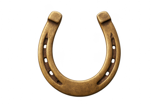 Golden horseshoe symbol of good luck and fortune on transparent background