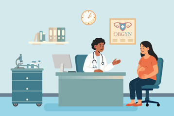 OBGYN obstetrics and gynecology clinic pregnancy patient and doctor flat illustration