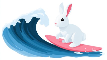 Rabbit surfing wave illustration