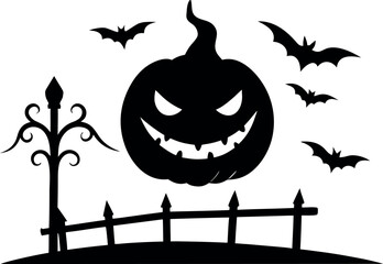 Halloween Pumpkin Silhouette with Wide Grin, Perched on a Flat Surface, Vector Illustration 