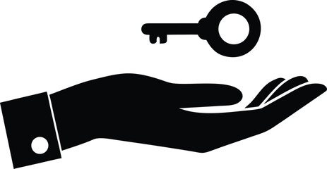 Open Hand Offering a Key Vector Icon - Symbol of Trust, Access, and Opportunity. Hand Holding Key Vector Illustration