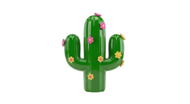 Cartoon Green Cactus with Colorful Flowers.