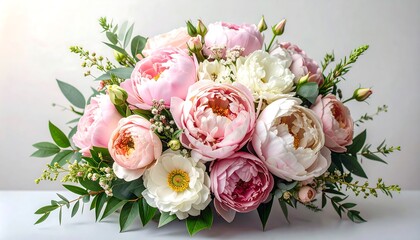 Romantic bouquet of peonies and greenery