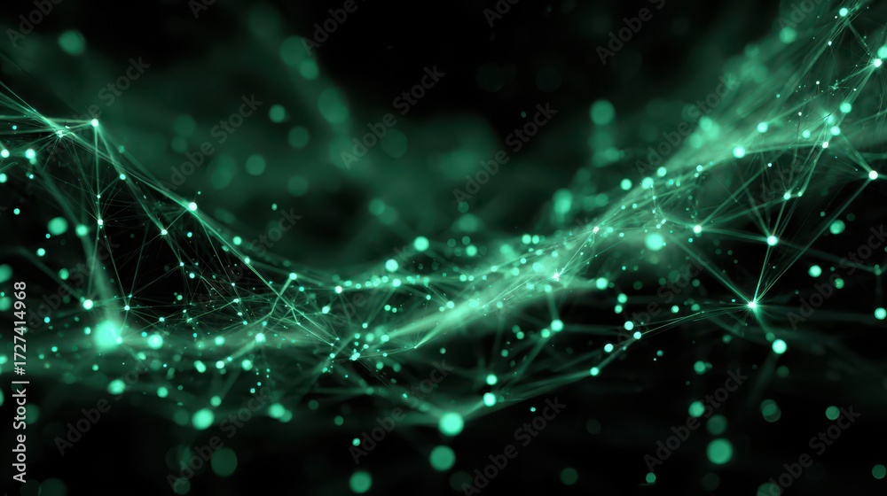 Wall mural glowing green network plexus background for technology designs