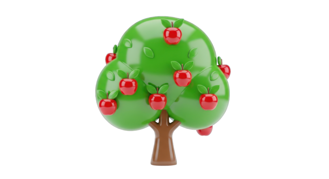 Cartoon Apple Tree with Red Apples. - Powered by Adobe
