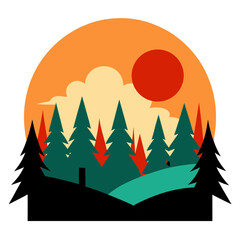 vector illustration of a forest land over a sun rises