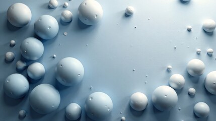 Abstract pastel blue and white spheres scattered on a textured surface, creating a minimalist design ideal for various applications