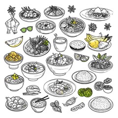 Collection of Asian food illustrations