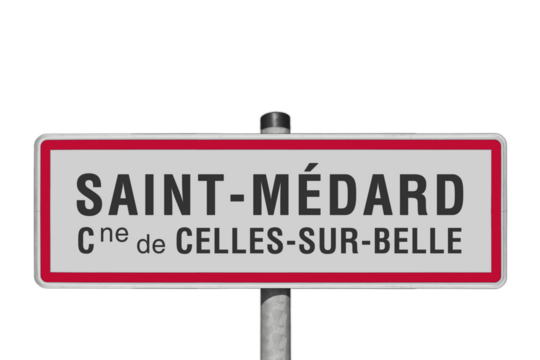 SAINT-MÉDARD,Celles-Sur-Belle panneau entrée de ville, (symbolique)