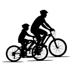Obraz premium Father and child cycling together on a sunny day.