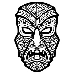Intricate Tribal Mask Depicting Fierce Expression and Detailed Design.
