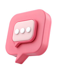 3d pink speech bubble icon with three white dots on black chat icon message icon